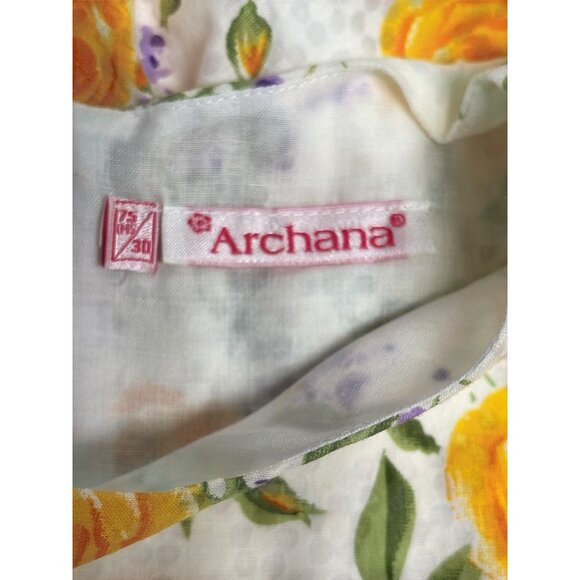 Archana Floral Girls Dress With Orange Roses & Tie Belt Size 8 Cotton Blend - Picture 3 of 6